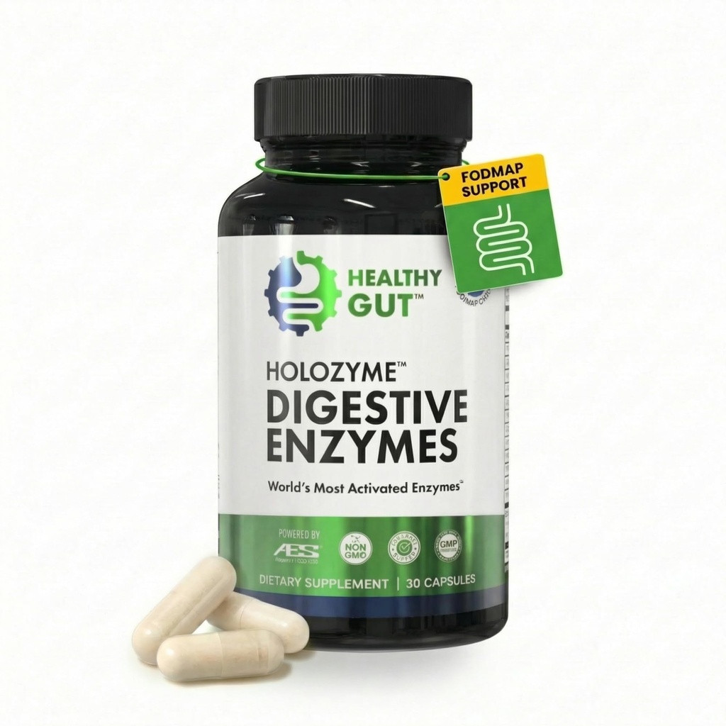 Healthy Gut HoloZyme Max Strength Digestive Enzymes | FODMAP-Friendly Formula Prevents Bloating, Gas, & Indigestion w/Protease, Amylase, Lipase, Lactase, and More | 15 Servings (Sample Bottle)