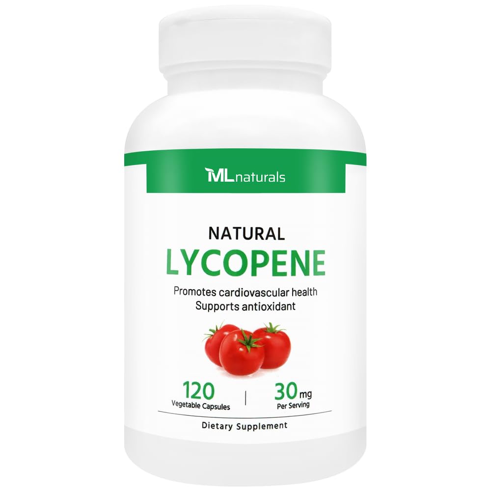 ML Natural Natural Lycopen 30 mg 120 Zelenjavne kapsule. Antioksidant in imunosupresivna podpora, kardiovaskularno zdravje in prostatno zdravje, Certified NSF in cGMP- Compliant, Tested