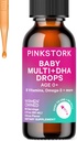 Pink Stork Baby Liquid Multivitaminske kapljice, Baby & Toddler Vitaminske kapljice z DHA, Vitamin C, D, B12 in holin za podporo zdravje možganov in imunske funkcije - 2 fl oz, 2 mesec dobave