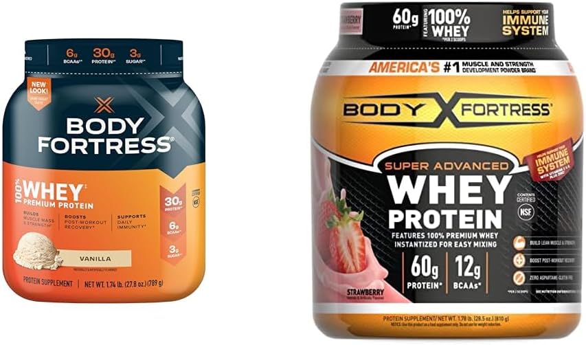 Trdnjava za telo 100% Whey, Premium Protein Powder, Vanilla, 1,74 lbs (Packaging May Vary) & 100% Whey, Premium Protein Powder, Jagoda, 1,78 lbs (Packaging May Vary)
