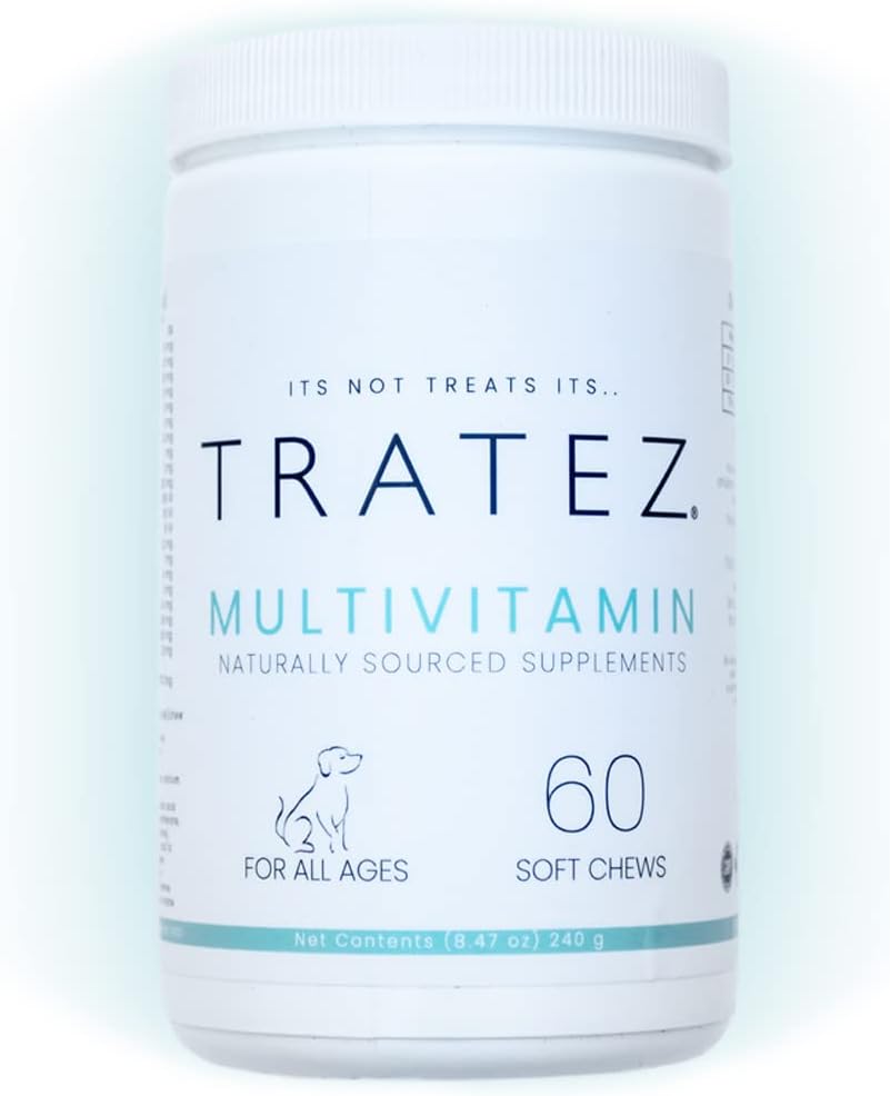 Multivitaminski dodatek za pse, 60 mehkih žvečil s 25 Esencialnimi vitamini in hranili, Napredna formula za premijsko podporo kože in plašča, Hip in skupno mobilnost in izboljšano prebavljivost