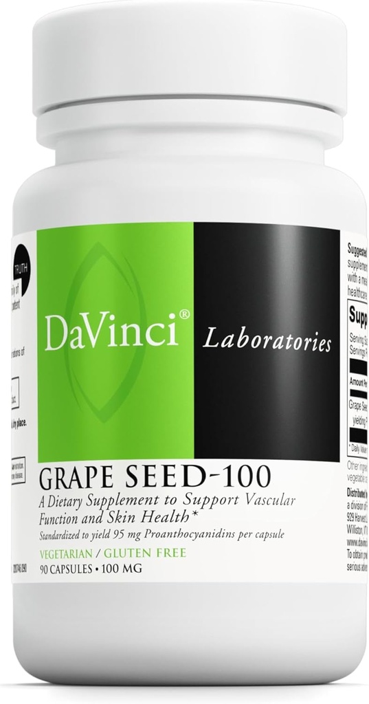 DAVINCI Labs Grozdno seme-100 - prehranska dopolnila za podporo imunskega sistema, žilne funkcije in zdrave kože* - s 100 mg ekstrakta grozdnega semena na serviranje - Gluten-free - 90 vegetarijanskih kapsul