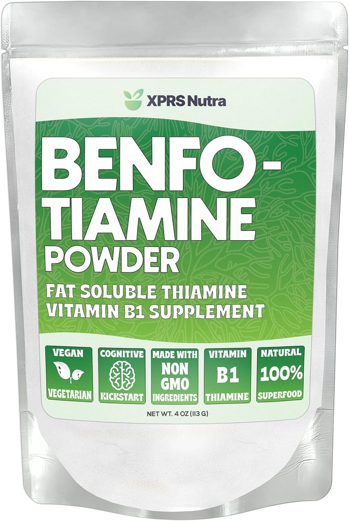 XPRS Nutra Benfotiamin v prahu (Thiamin) - Maščoba Topen srce Tiamin dodatek - Napredni vitamin B1 Benfotiamin za kognitivno povečanje - Vegan prijazno Benfotamin v prahu (4 Ounce)