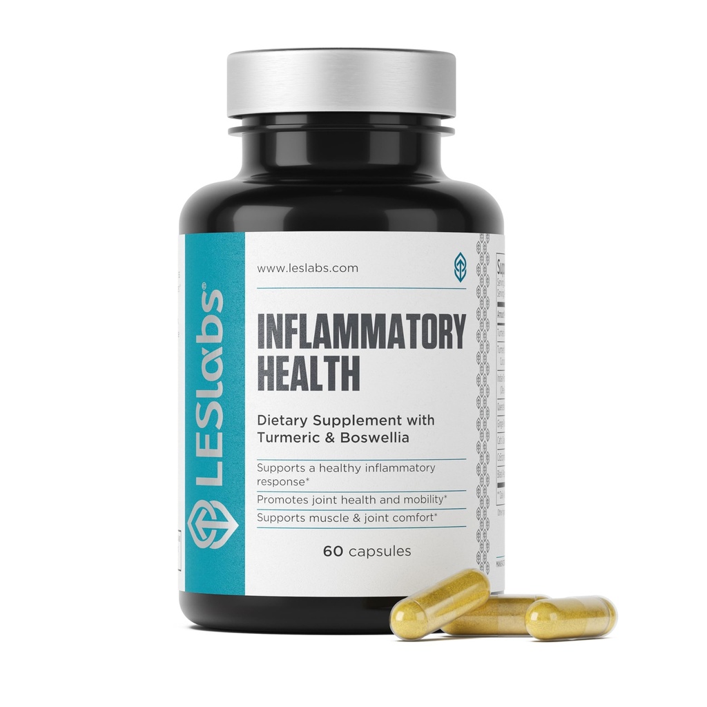 LES Labs Inflammatory Health – Skupna podpora, Mišična funkcija in sprostitev, Mobilnost– Kurkula, Boswellia, Quercetin, Ginger & CoQ10 – Ne-GMO dodatek – 60 kapsul