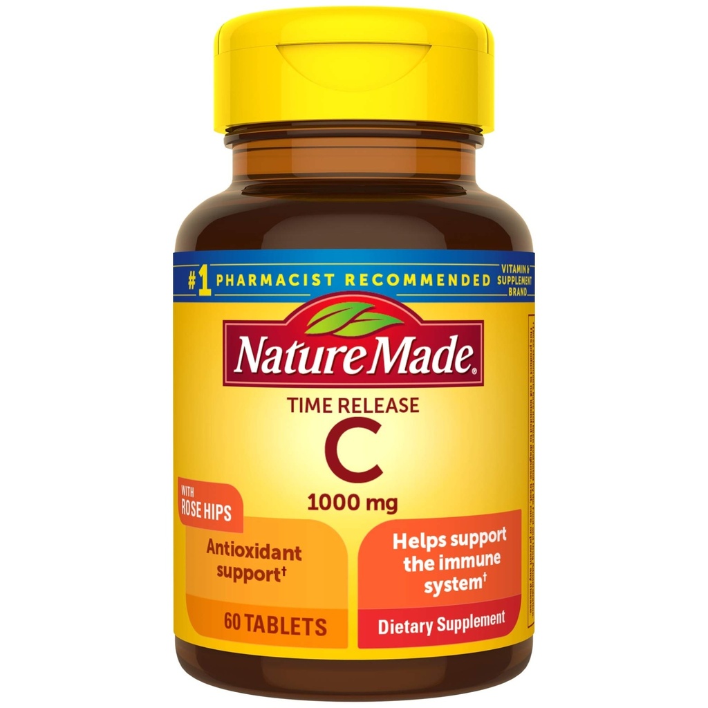 Narava Made Vitamin C 1000 mg Čas release tablete z Rose Hips, 60 Število (Packaging maj Vary)