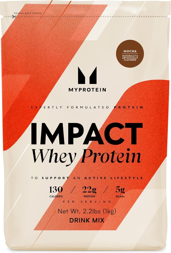Myprotein Impact Whey Protein Powder, 2,2 LBs (31 Serving) Mocha, 22g Protein & 5g BCAA na obrok, Shake for Superior Performance