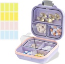 Potovalne tablete Organizator škatle z nalepkami, 7 Kompartmenti Prenosna Mini tablete Primer, Dnevna zdravila Organizator shranjevanje tablete Zabojnik za žepno lekarno (Purple, S)
