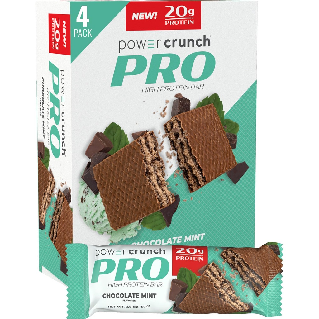 Power Crunch PRO Protein Wafer Bars, Prigrizki z visoko vsebnostjo beljakovin z okusom, čokoladno meto, 2.0 Ounce (4 Count)