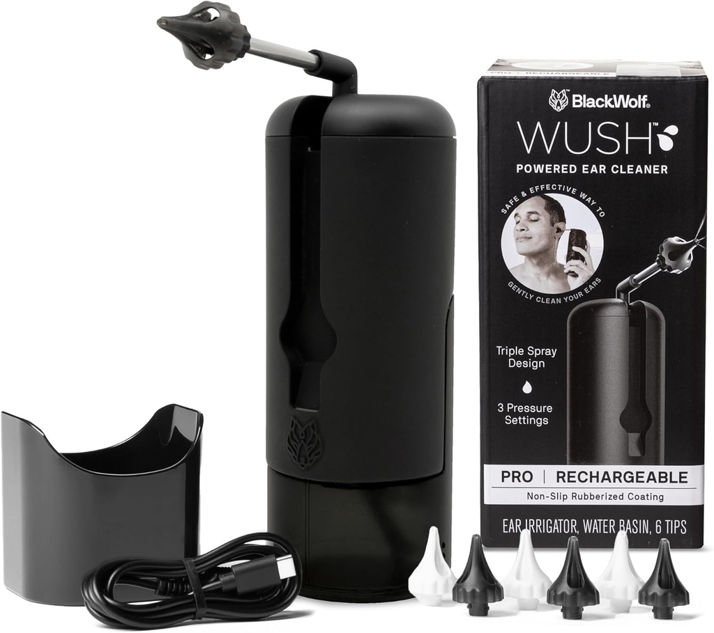 Wush Pro By Black Wolf- Deluxe vode napaja uho čistilec- varno in učinkovito električno Trojni Jet tok 3 Tlak nastavitve za uho Wax Building- Uho Wax Odstranjevalni komplet vode Resisten USB ponovno polnjenje