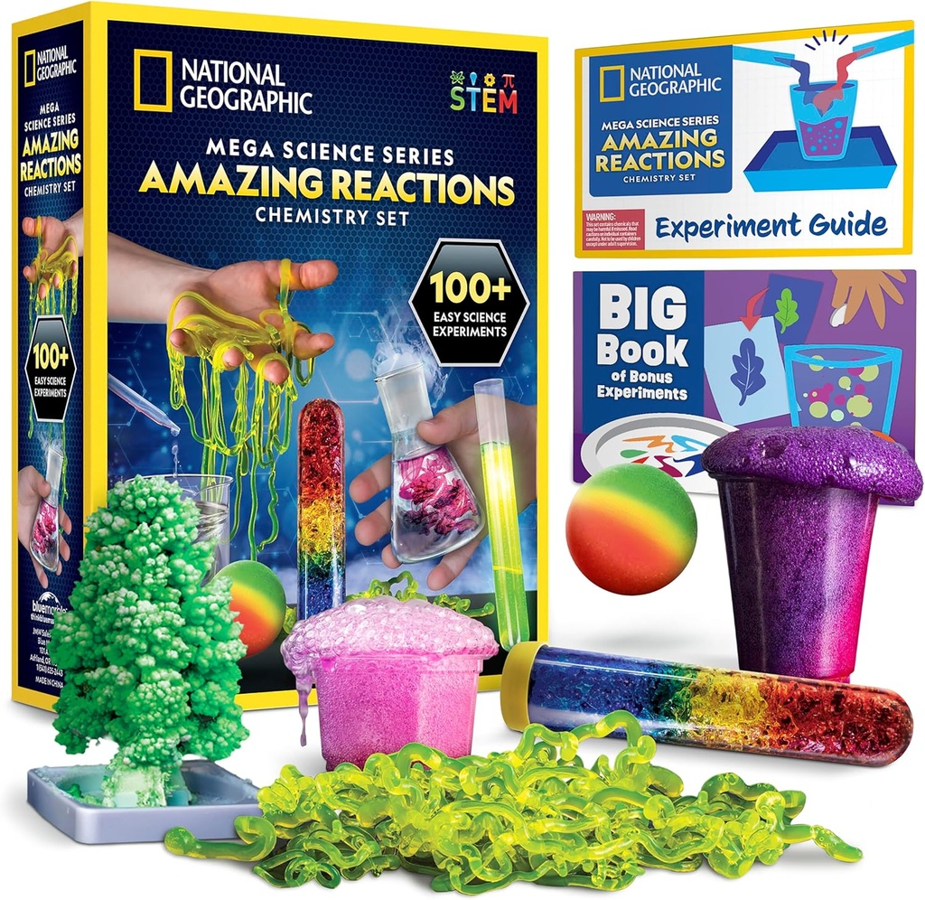 National Geographic Amazing Chemistry Set - Kemijski komplet s 45 znanstvenimi eksperimenti, vključno s kristalno rastjo in reakcijami, Znanstveni komplet za otroke, STEM darilo za fante in dekleta (ekskluzivno)