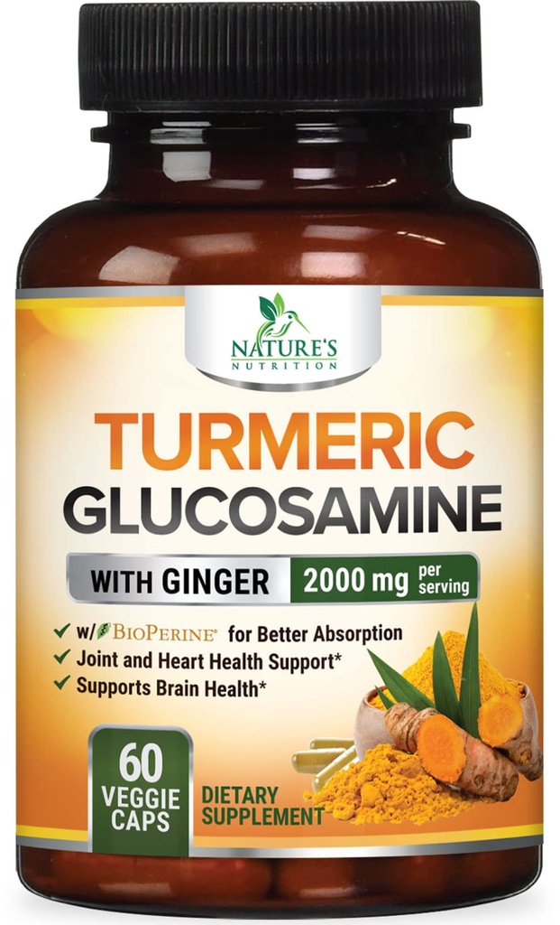 Kurkumin dodatek 2000mg - 95% kurkuminoidi z glukozaminom, Ginger & MSM, BioPerine črna paprika za najboljšo absorpcijo, Narava Vegan skupna podpora, Non-GMO, Ustekleničen v ZDA - 60 kapsul