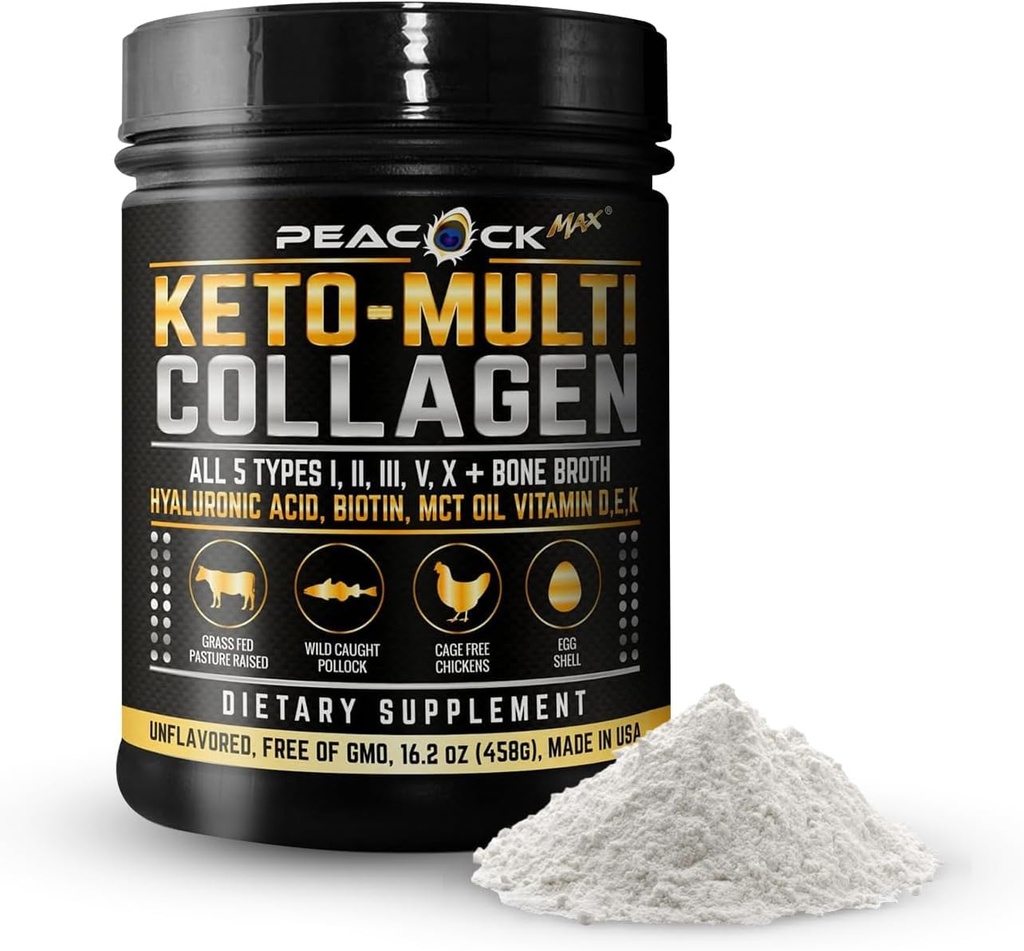 Keto Multi colagen Peptides 16.2 oz - beljakovinski prah Broth kosti, s 5 tipi hidroliziran kolagen, MCT olje in biotin za kožo, sklepe, lase in nohte, nearomatiziran kolagen v prahu