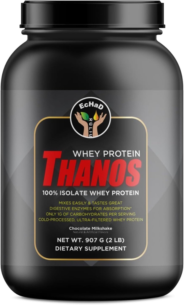 EcHAD WHEY protein Thanos - 100% izolat sirotkinih beljakovin, čokoladni mlečni napitek, 907 G (2 LB) - prehranska dopolnila