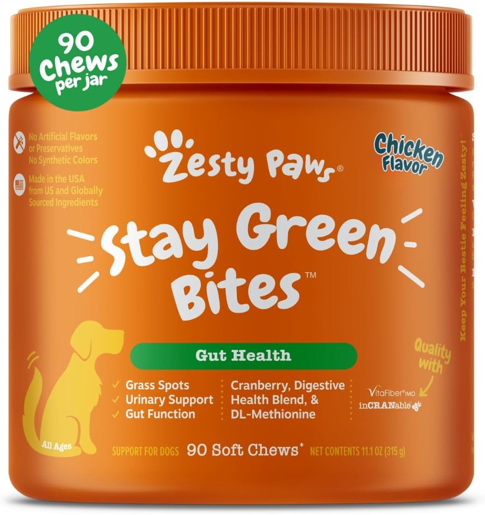 Zesty Paws Ostani zelene Bites za pse - Grass Burn mehke žveči za lawn spots, ki jih pes urin - z brusnice za urein Tract & Bladder - Chicken - 90 Count