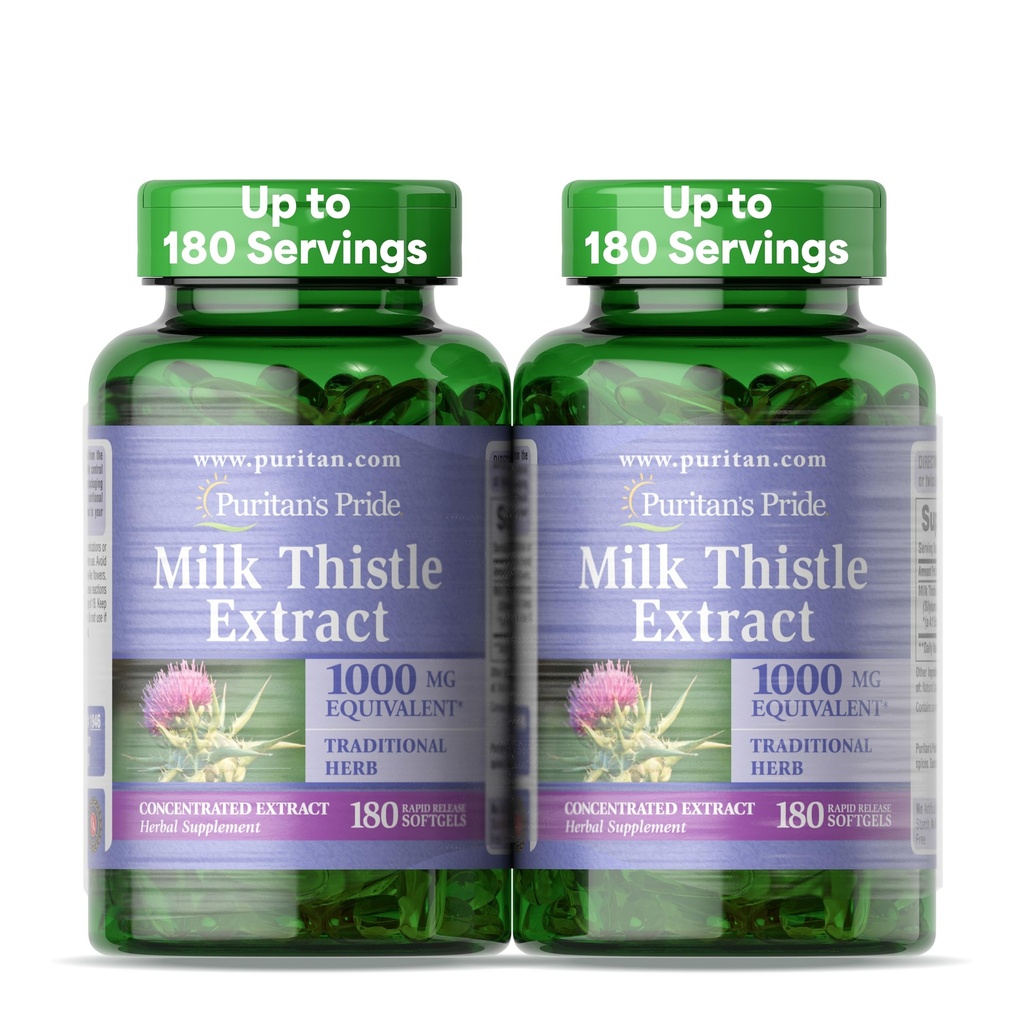 Puritan's Pride Milk Thistle Silymarin 4:1 Izvleček koncentracije 200mg (ekvivalent 1000 Mg) Prehranska dopolnila za podporo jeter, oskrba 6 mesecev, 180 Število 2-Pack