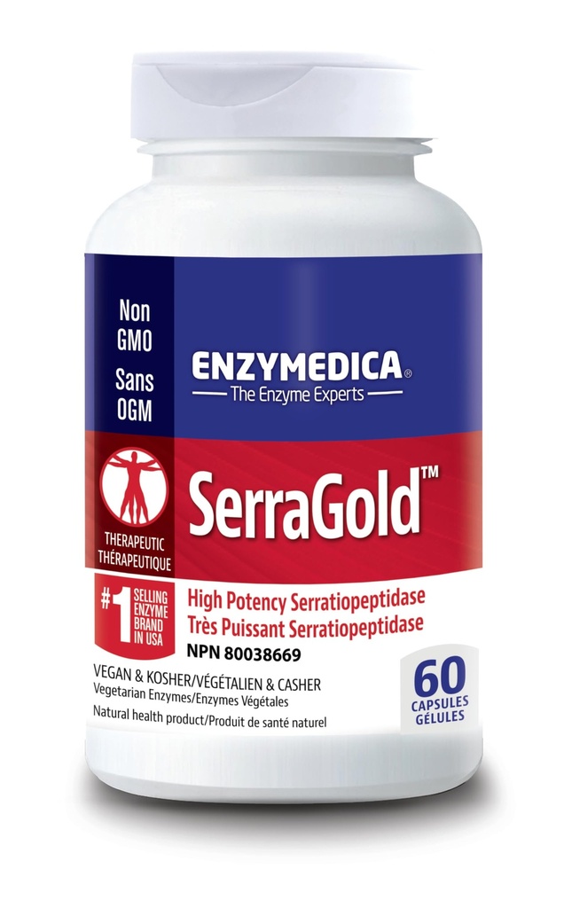 Enzymedica, SerraGold, visokopotezni dodatek serapeptaze encima, podpira dihanje, srce in imunske funkcije, 60 število