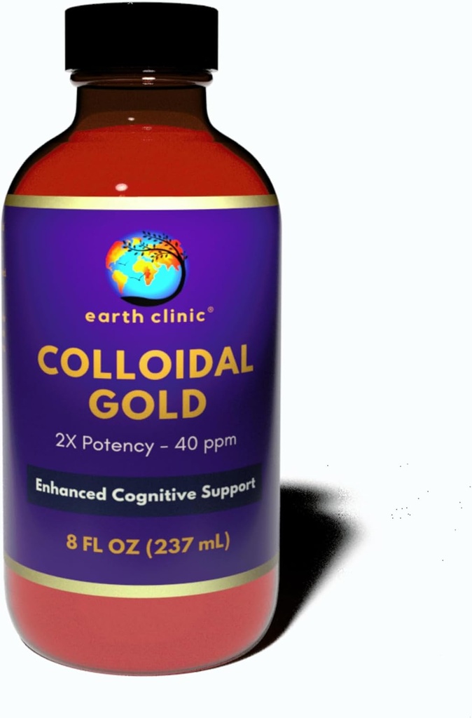 Earth Clinica ® Coloidal Gold - 2X Koncentrirana 40 ppm, 8 fl oz Amber steklenica za izboljšano zdravje možganov in kognitivno podporo
