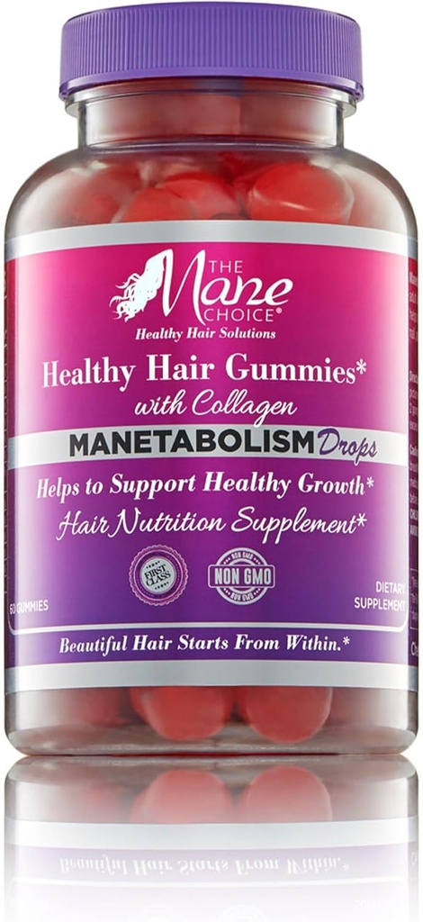 Mane izbira MANETABOLISM kapljice zdravo las vitamini s kolagenom (60 Gummies) las kože in nohti Vitamini, Hair Nutrition dopolnila za ženske & moški za daljšo, Debeli in bolj zdravi lasje