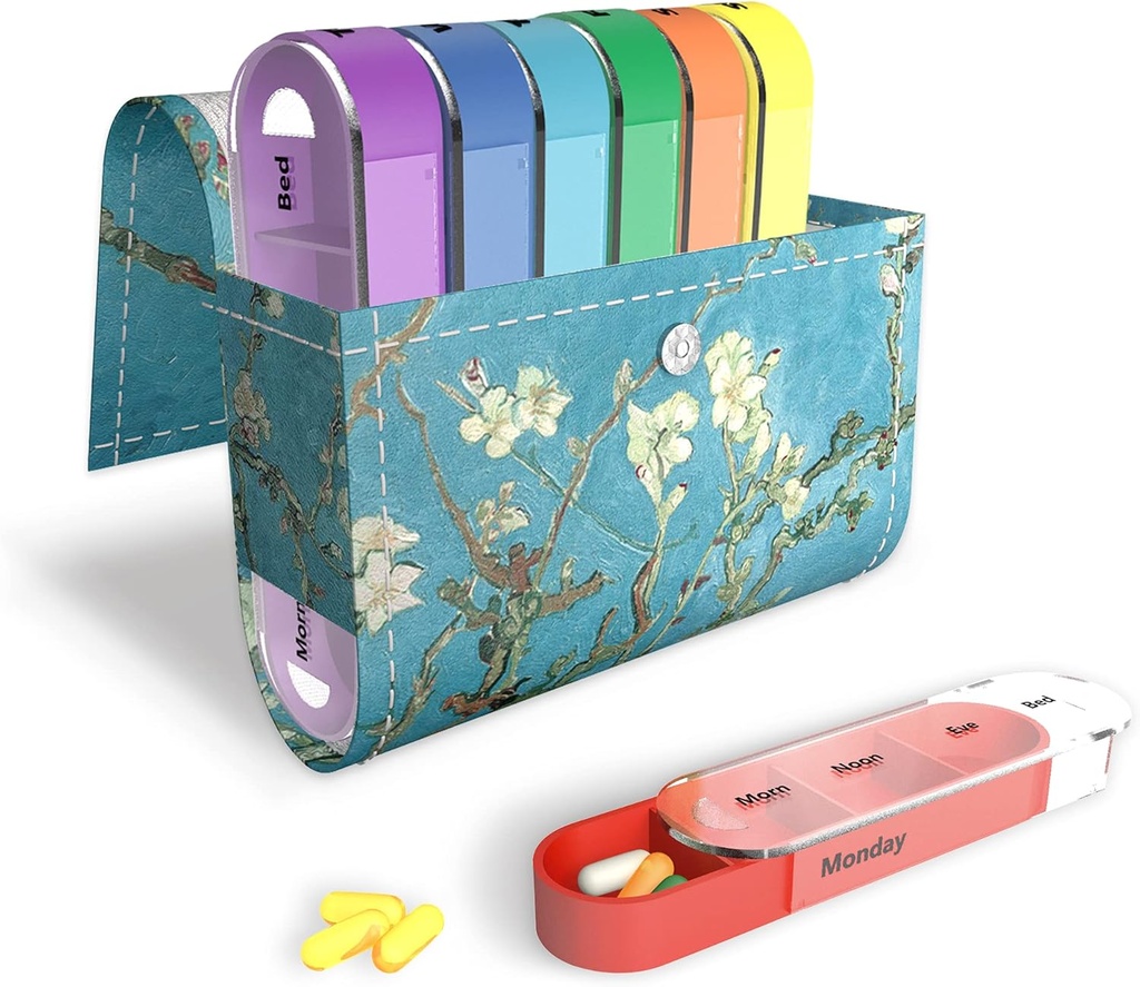 Organizator tablet, LIZIMANDU Tedenska potovalne tablete Case Box Medication Opomnik Dnevna AM PM, Day Night 7 Kompartmenti, za 4 krat na dan, 7 dni na teden-Vključuje usnje PU nesenje primera (Peach Blossom)