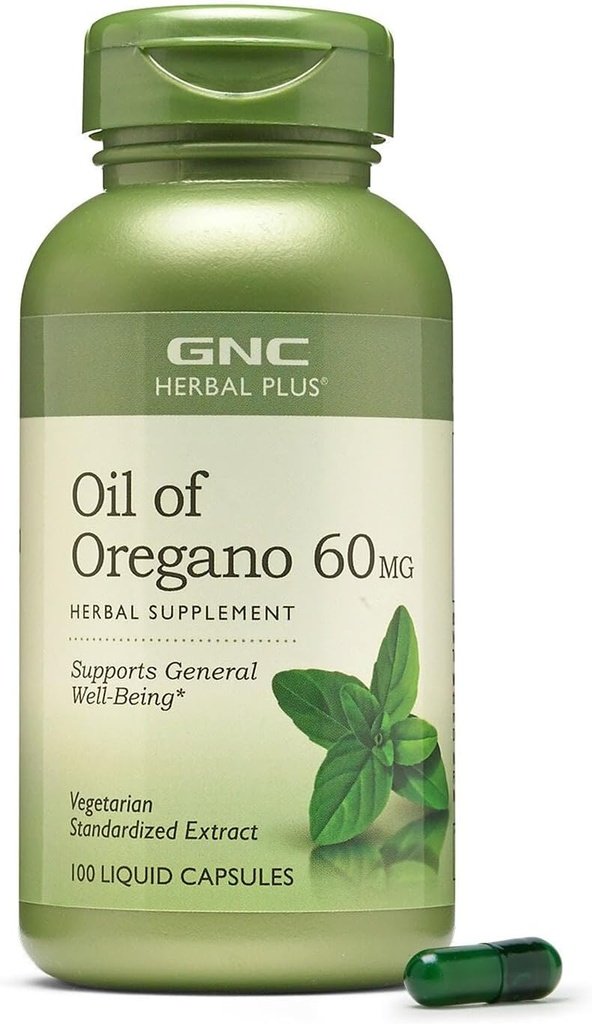GNC Herbal Plus Oil of Origano 60mg dodatek, vegetarijanec, Podpira splošno dobro počutje, 100 Serving