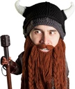 Brada glavo Viking Pilager - Original ročno izdelan Knit Viking Horn čelado in odstranljiv Brailed Brown / Črna brada