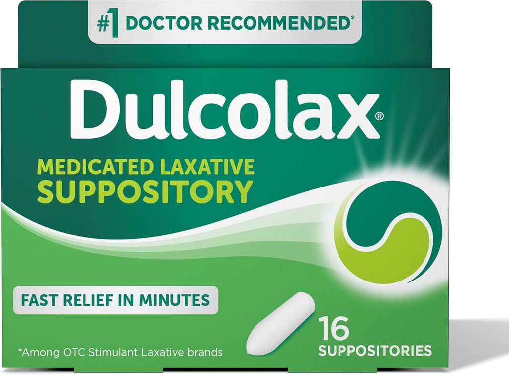 Dulcolax Stimulant Laksative Medicative Suppositorys, Predvidljivo in učinkovito zaprtje Relief, Bisacodil 10 mg, 16 Število