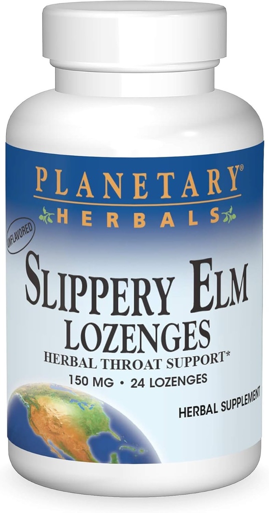 Planetarna zelišča Slipperiy Elm Lozenges, Herbal Throat Support, 24 Lozenge
