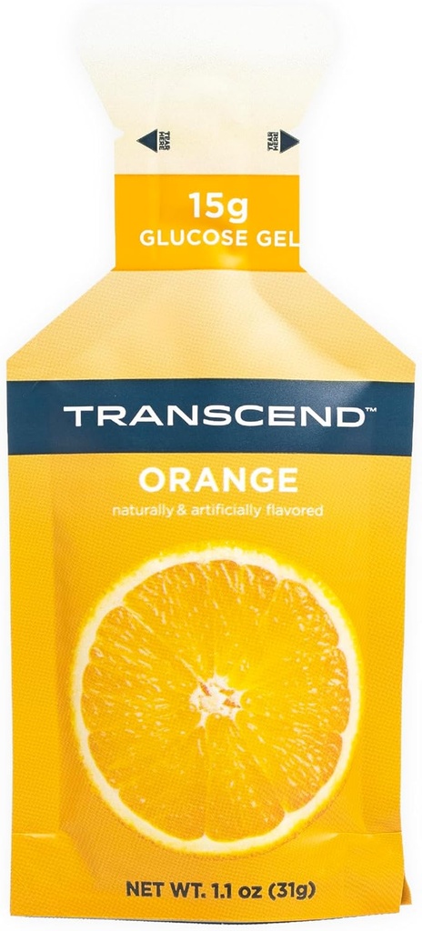 Transcend Foods Orange Gel (1.1 oz, pakiranje po 38) hitro delujoče Carb Gel Orange Flavor – kofein brezplačno
