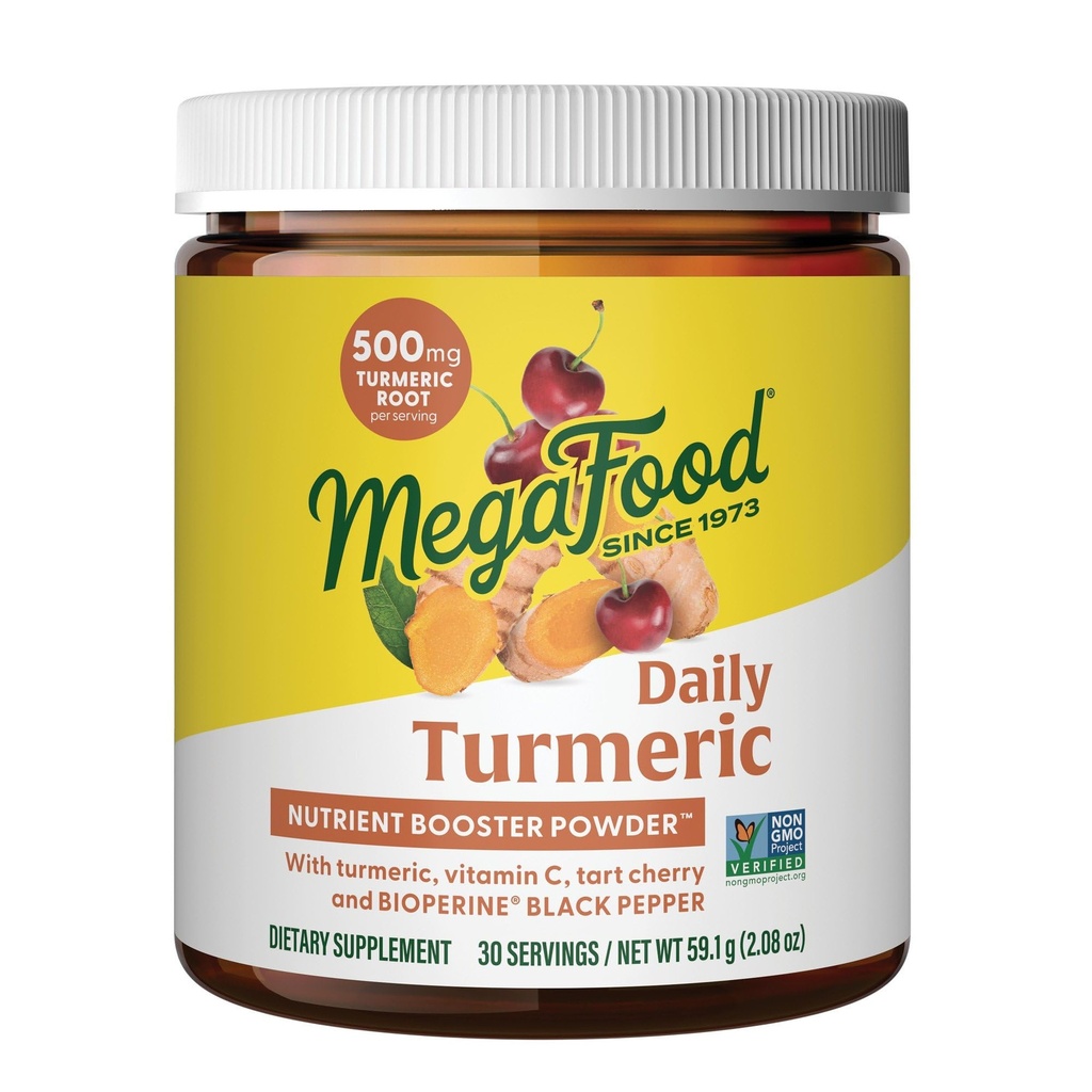 MegaFood Daily Turmeric Nutrient Booster Powder - Kurkuma dodatek - s črno papriko ekstrakt, Tart Cherry & Vitamin C - Vegan - Made With 9 Food Alergens - 2.08 Oz (30 Servings)
