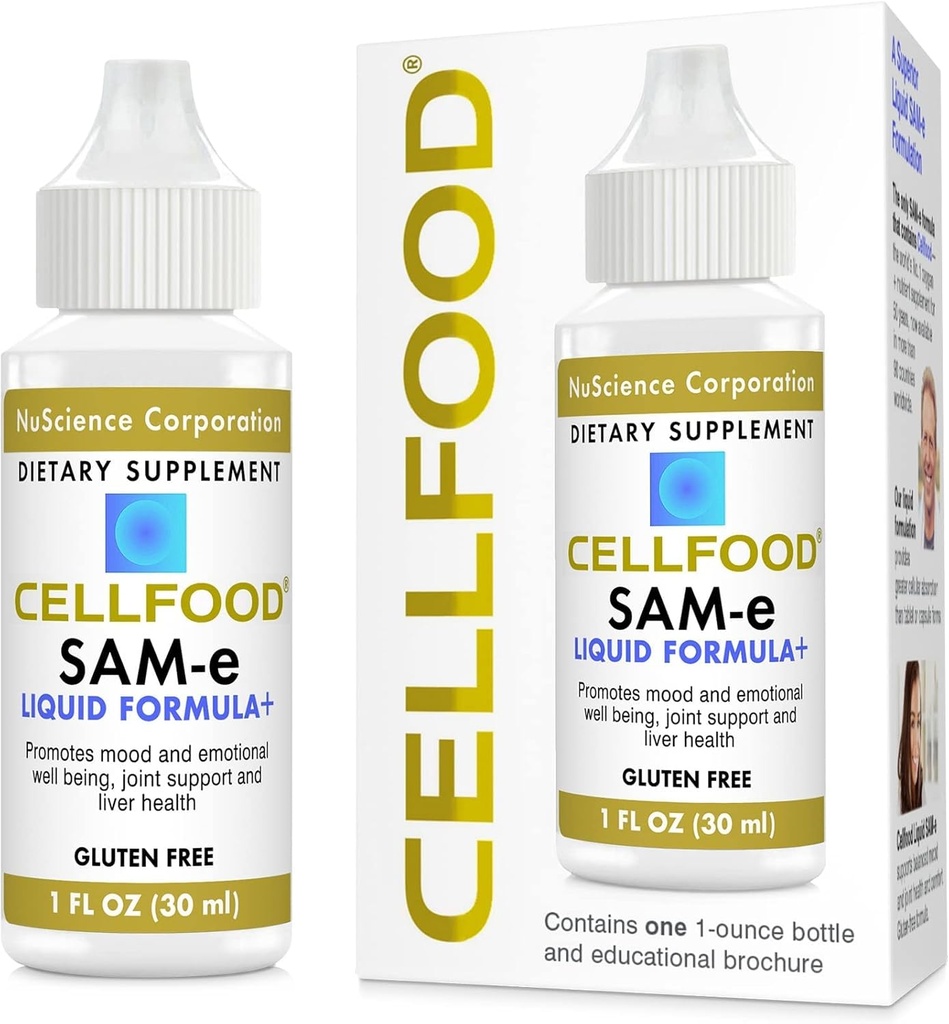 Celična hrana SAM-e Tekoča Formula+, 1 fl oz - Skupna podpora in zdravje jeter - Tekoča za lažjo absorpcijo in boljšo biološko razpoložljivost - Gluten Free, Non-GMO - 30-dnevna oskrba