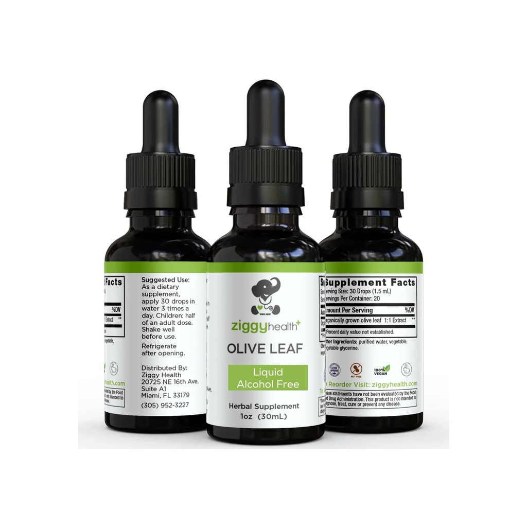 Olive Leaf Extract Liquid Tinkture - Ekološka - Brez alkohola prehranska dopolnila - Dodatna moč - Kardiovaskularno in splošno zdravstveno podporo - Vegan - 1 oz z Ziggy zdravje