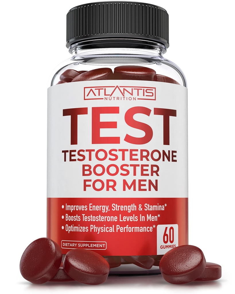 Atlantis Nutrition Testosteron Booster za moške Gumies - moški izboljšanje, povečanje energije, & Optimizira fizične zmogljivosti Formulirani w/Tribulus, Horny Kozel plevel, Saw Palmetto, Maca Root - 60 Gumies