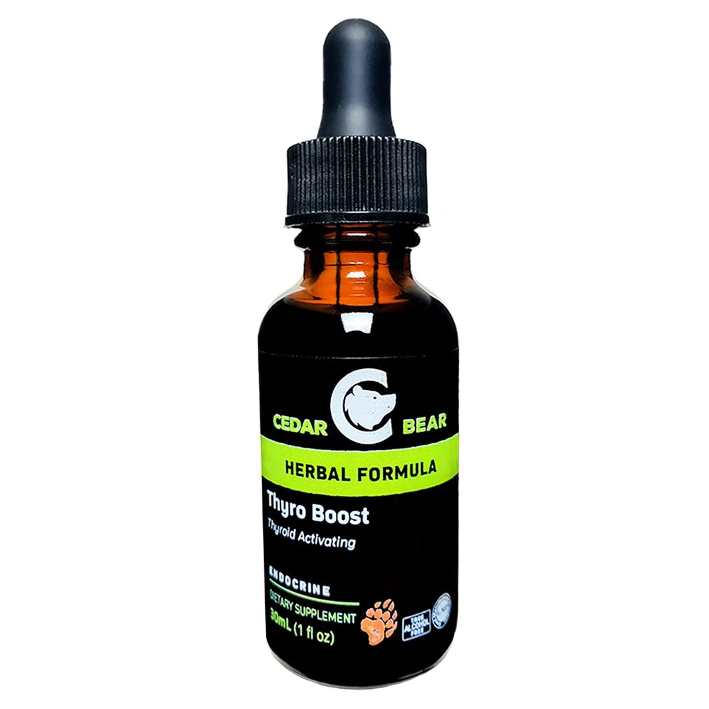 Cedar Bear Thyro Boost tekoči zeliščni dodatek, ki pomaga aktivirati in zgraditi funkcijo ščitnice in strukturno integriteto 1 Fl Oz