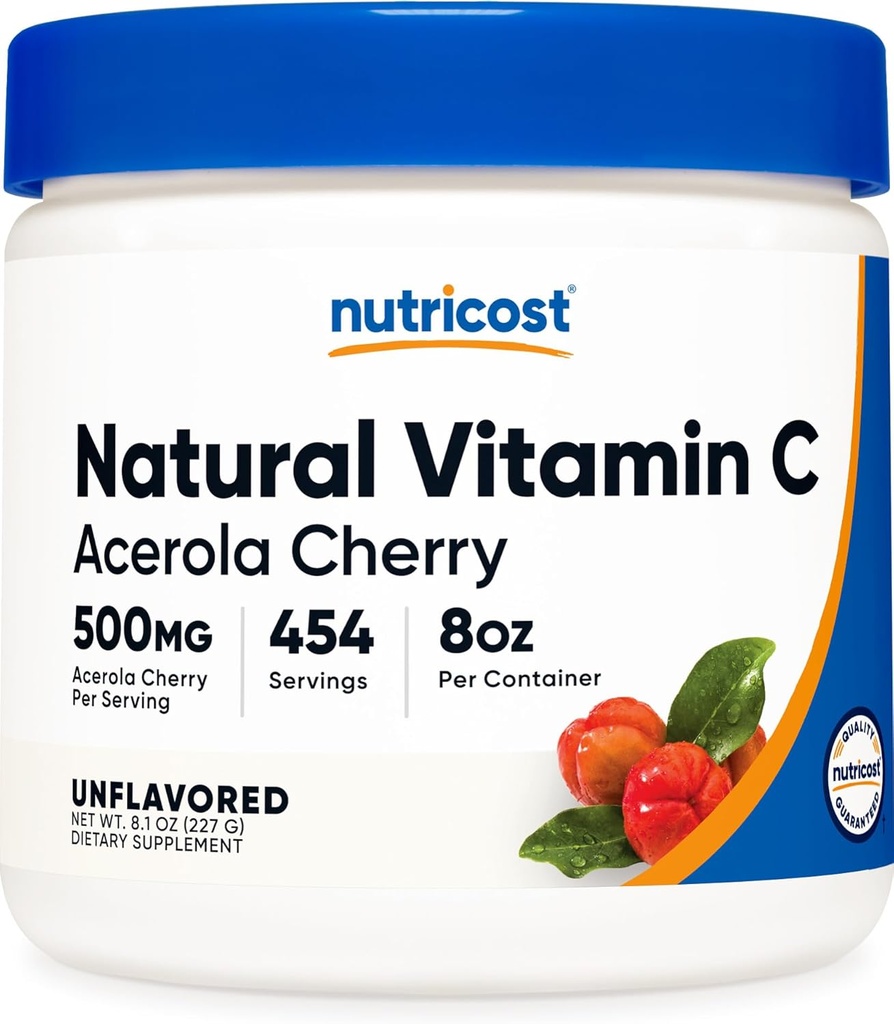 Nutricost Natural Vitamin C - Acerola Cherry Powder 0,5 LB - Gluten Free & Non-GMO