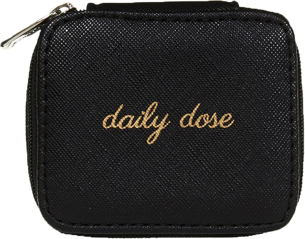 Miamica Zippered “Daily Dose” tablete Case z 8-dnevnim odstranjevanje plastičnih zdravil Organizator, črna, 3,5” L x 2,75” W x 1,25” H – Hranite vitamine in tablete organizirane – Kompaktna in Sleek tablete Box