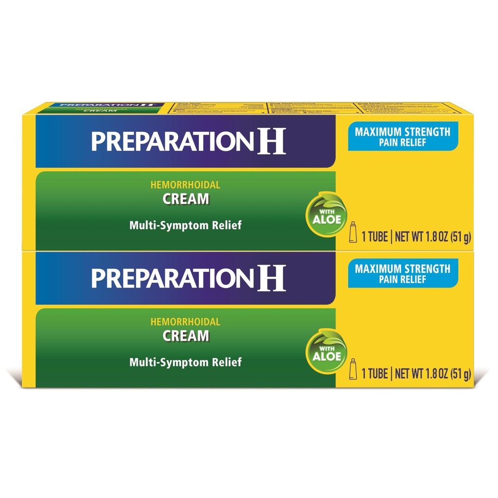 Priprava H Hemorrhoid Symptom zdravljenje krema (2 x 1,8 Ounce Tube), Največja moč Multi-Simptom lajšanje bolečine z Aloe