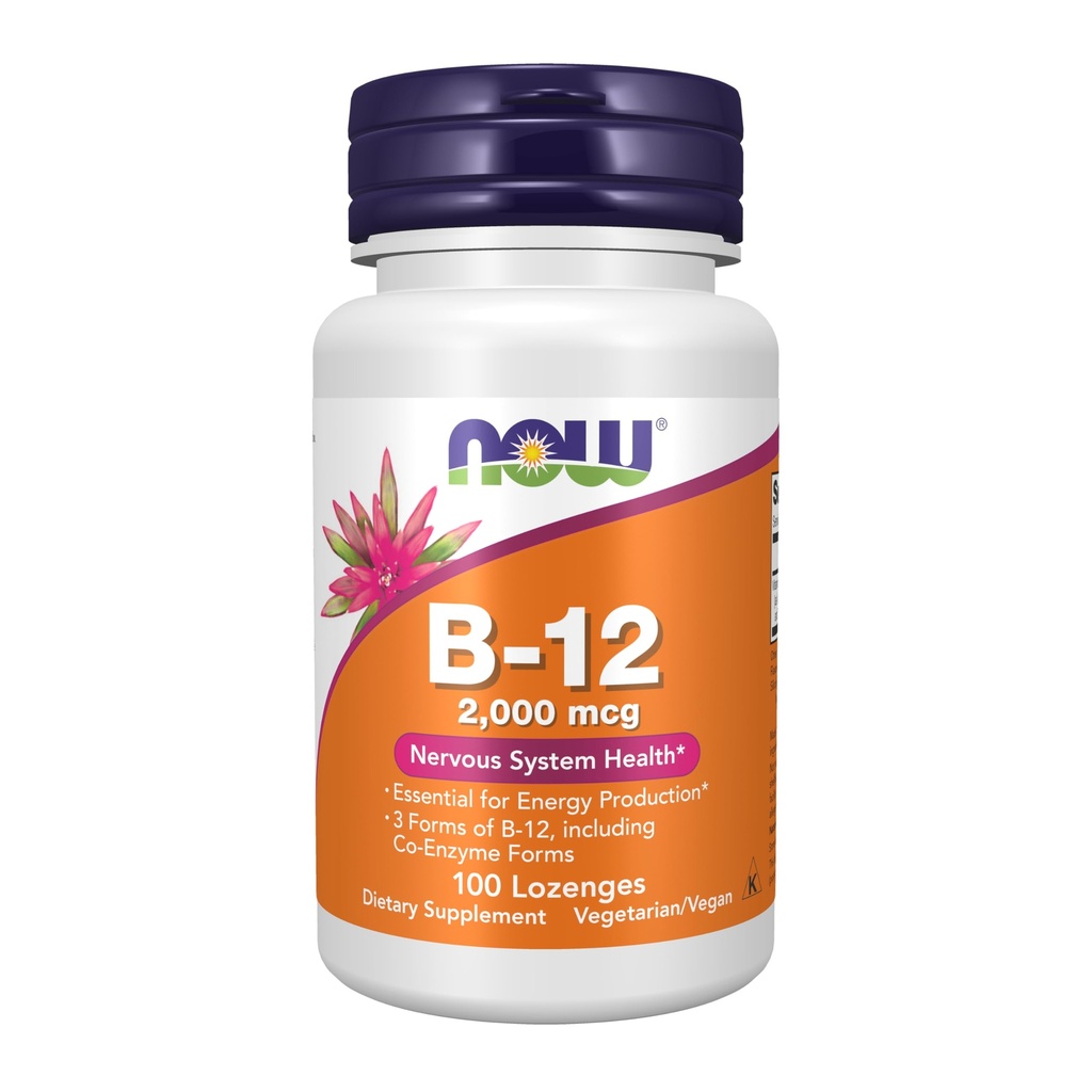 NOW Food Supplements, B-12 2.000 μg, proizvodnja energije*, zdravje živčnega sistema*, 100 Lozenges