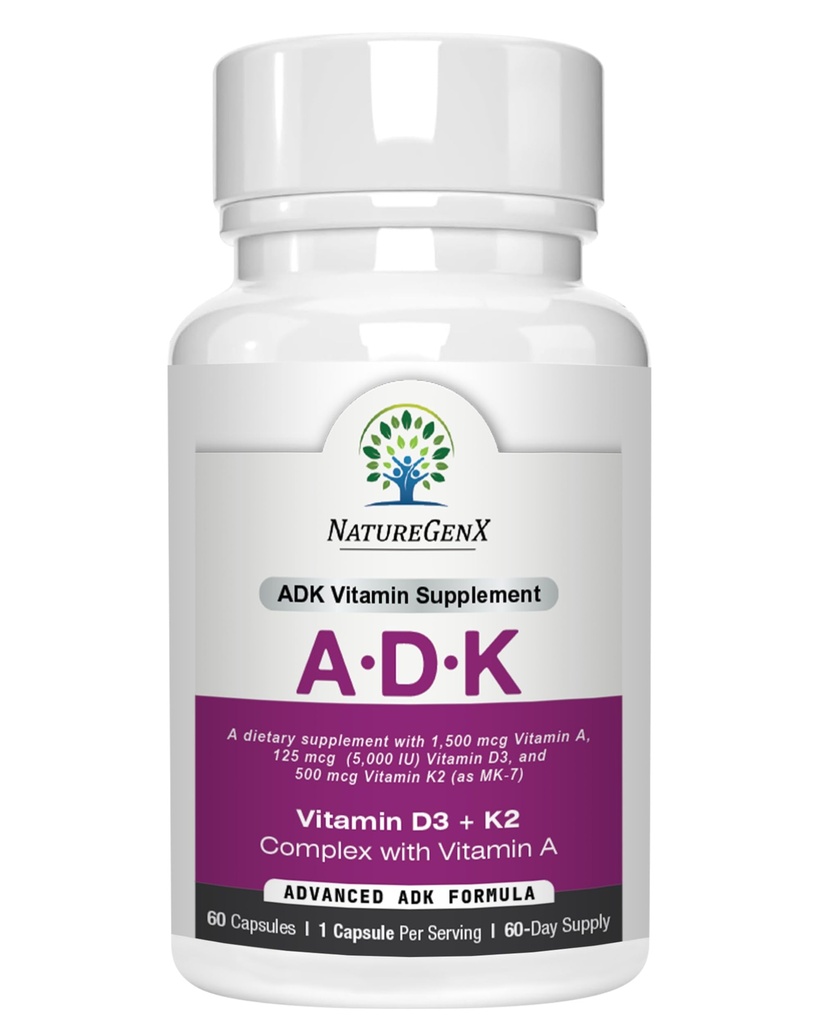 ADK dodatek vitamina 5000 i.e. - vitamini visoke jakosti A, D3 in K2 za zdravje kosti in absorpcijo kalcija 