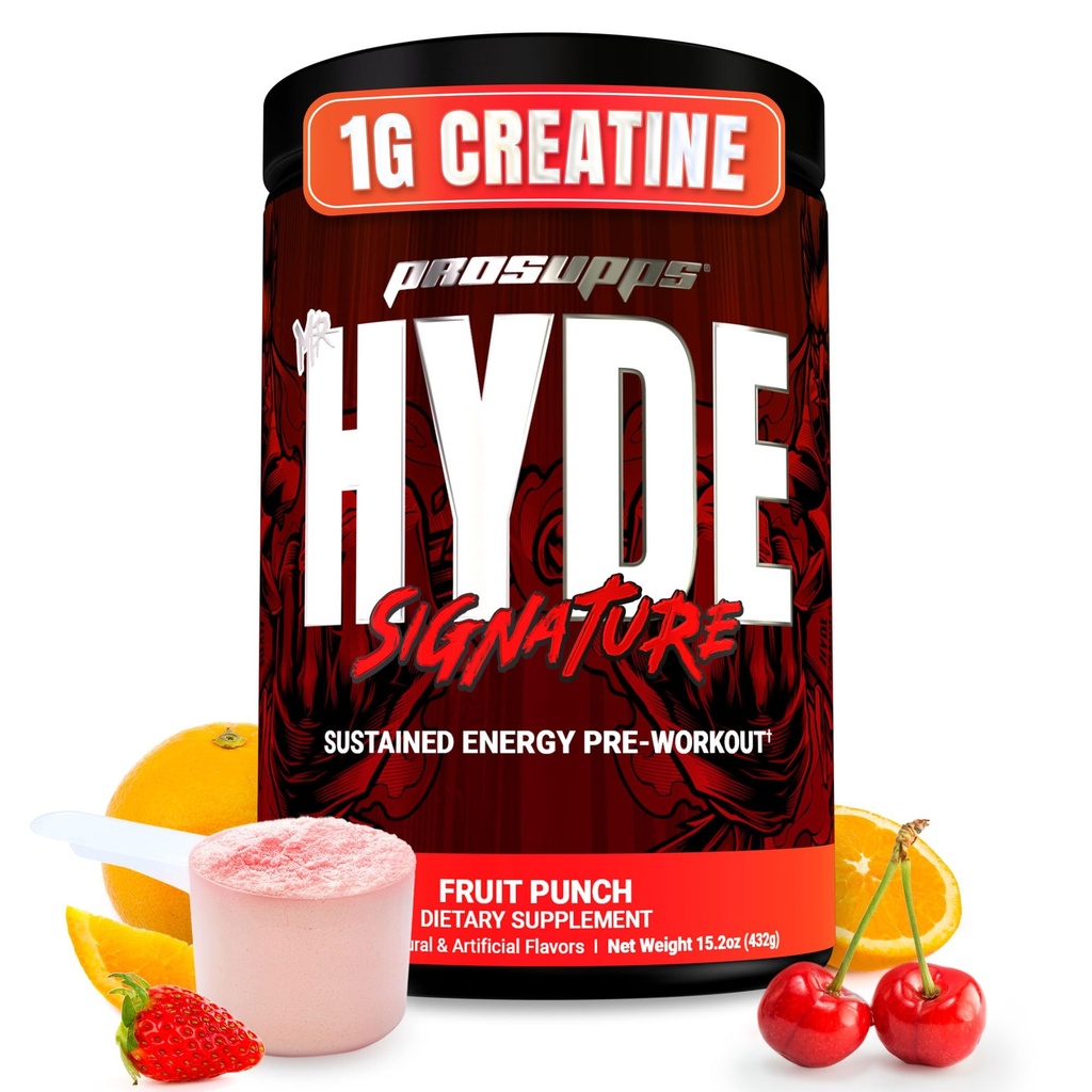 PROSUPPS Hyde Signature Pre Workout Powder s kreatinom, Beta Alanine & Caffeine - Performance, Energy & Endurance - Clean Fitness & Gym dodatki za moške in ženske (Fruit Punch, 60 Serving)