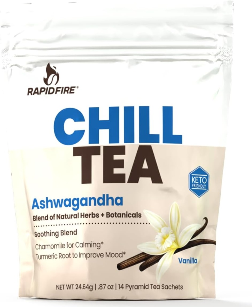Chill čaj, blažilna mešanica, spodbuja sprostitev, z Ashwagandha, Kamilica, Kurkurja, Stres Relief čaj, kofein brezplačno, 14 čajne vrečke, 14 postrežbe