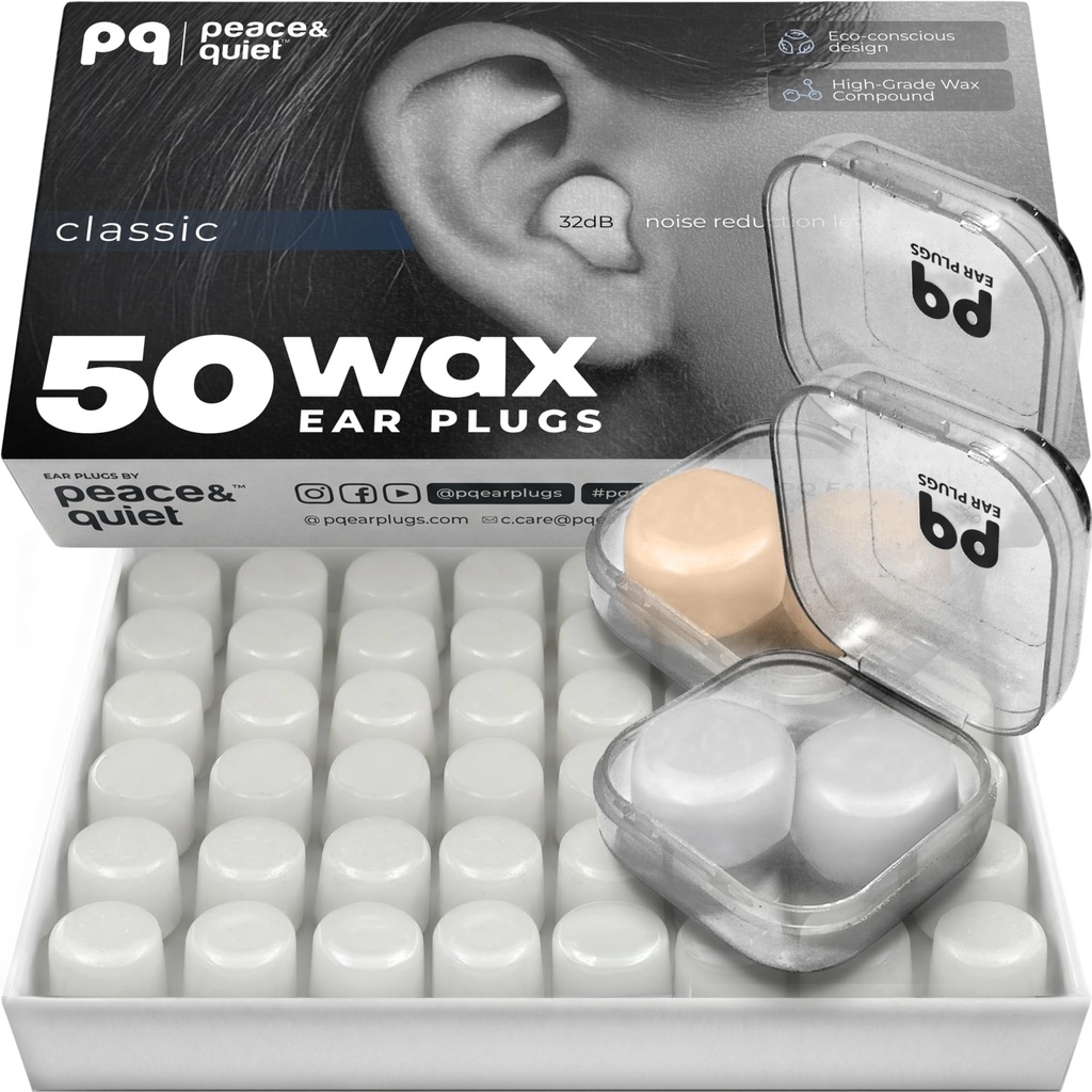 PQ Silicone Gel Ear Plugs for Sleeping and Swimming - 50 Noise Cancelling Earplugs, Ear Protection with Sound Blocking Level 32Db, Soft Wax Pillows (50 Pillows), Color: White