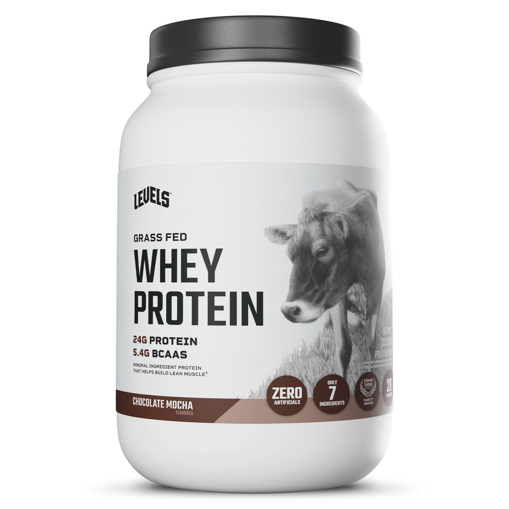 Levels Grass Fed Whey Protein Powder, No Umetni izdelki, 24G beljakovin, Čokolada Mocha, 2LB