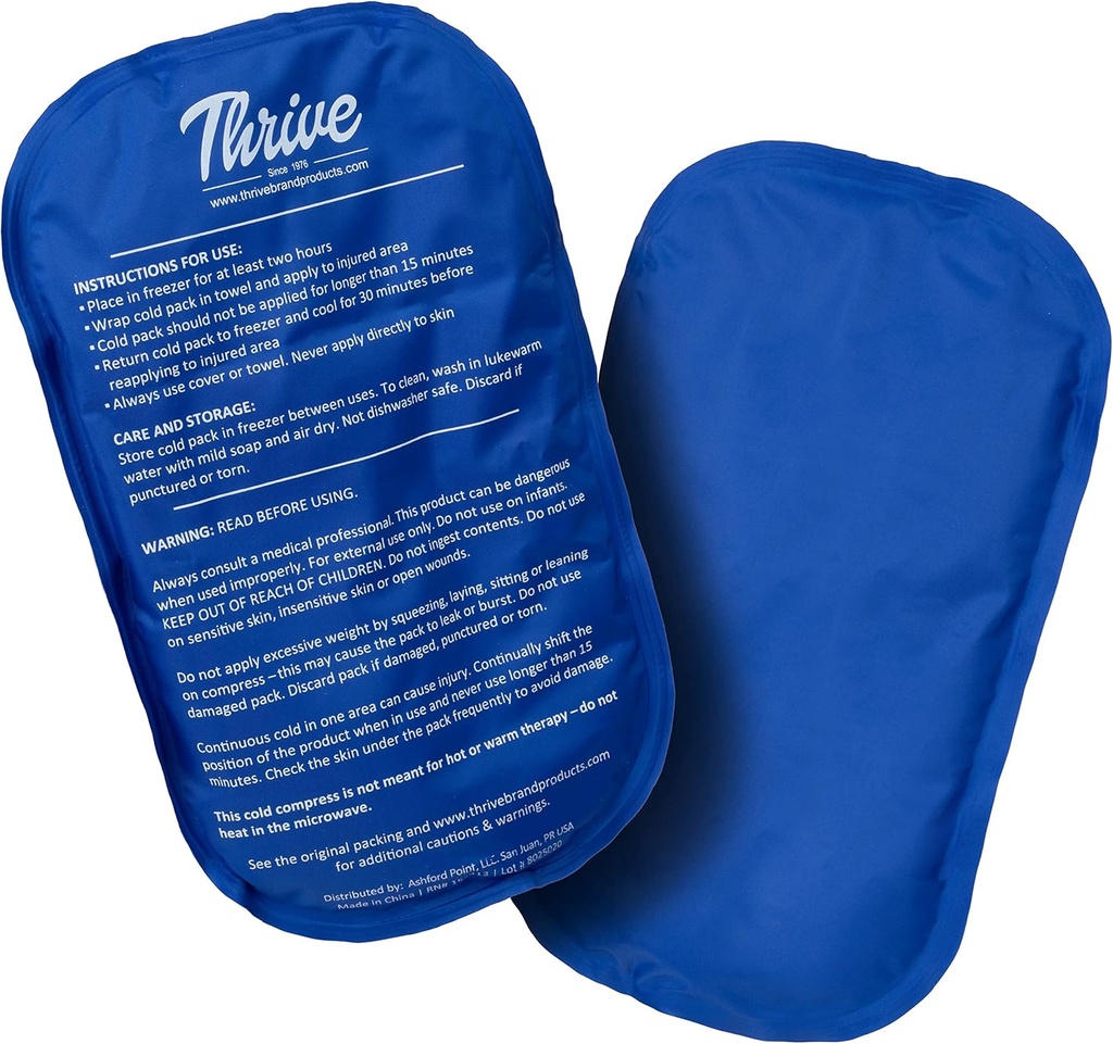 Thrive Ice Packs for Injuries Reusable - Large, Dark Blue, 2 Count - Gel Ice Packs & Cold Compress Pads for Neck, Shoulder, Knee & Back Pain Relief - Flexible, Long-Lasting Therapy