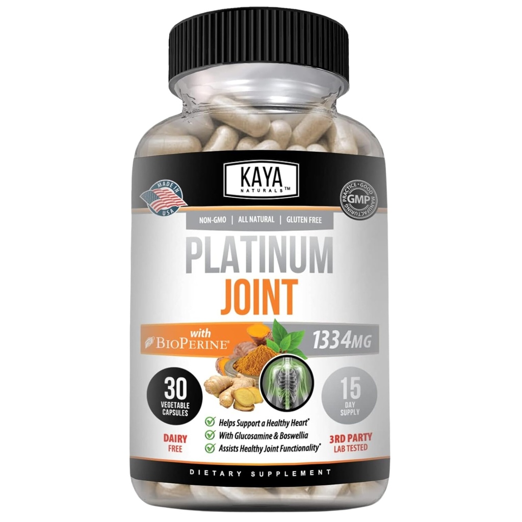 Kaja Natural Platinum Mobility Kurkumin - Bioperin, glukozamin, Kurkuma z Boswellia, Zdrava naravna podpora za mobilnost, Kurkumin 1334mg - 30 kapsul