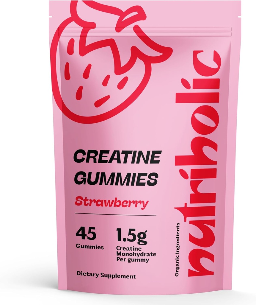 Kreatin Monohidrat Gumiji za moške in ženske - Enostaven za prebavo, Vegan, Gluten-free, Non-GMO, 1,5 g Kreatina na Gummy - 45ct (45 Count, Jagoda)