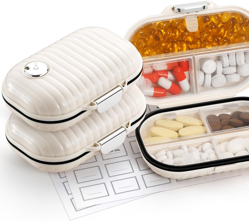 [2 Pack] Zannaki tablete primer prenosljiv mali tedenski tablete organizator, srčkan vlažne dokaz tablete tablete Box imetnik za torbico, Daily Mini Pocket Lekarna Medicine vsebnik za vitamine, ribje olje, dodatek