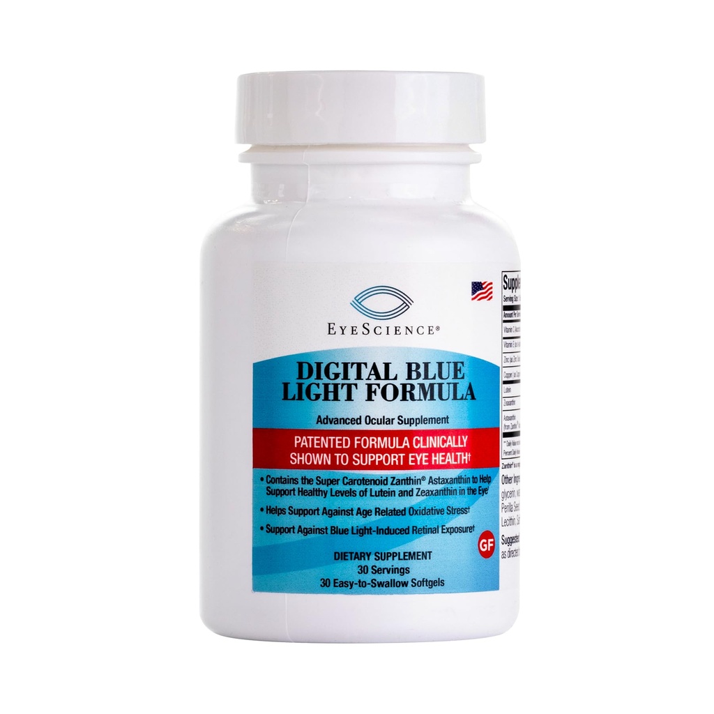 EyeScience Digital Blue Light Formula – Podpira zdravje oči z astaksantinom, Luteinom in Zeaksantinom – Pomaga ohranjati udobje v času zaslona – Non-GMO, Gluten-free, 30 Softgels