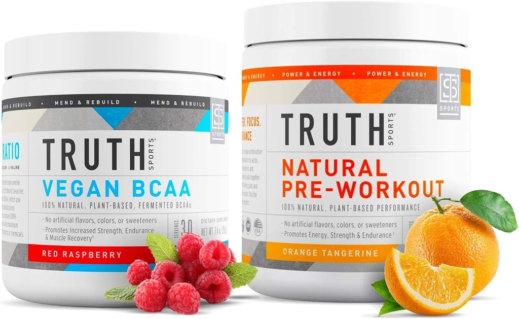Resnica Nutrition Natural Athlete Workout Stack - Natural Preworkout (Orange Tangerine) + Vegan BCAA (rdeča malina)