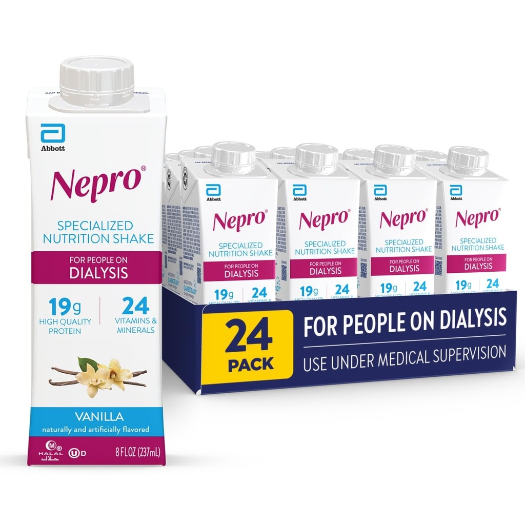 Nepro Nutrition Shake za ljudi na dializi, 19g beljakovine, 420 kalorij, Vanilla, 8 fl oz, pakiranje po 24