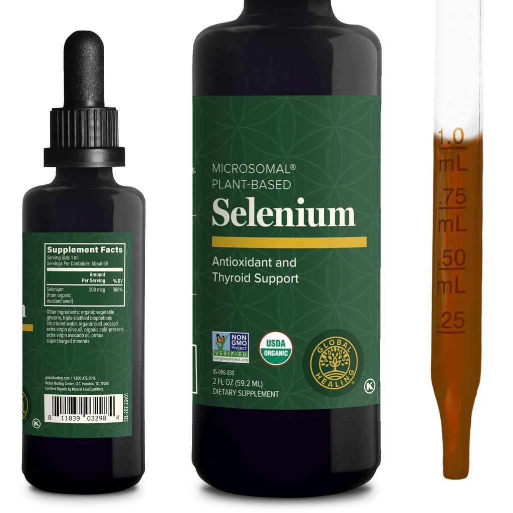 Globalni center za zdravljenje - Selen 200mcg, Selen Dodatek kapljice z organskimi sestavinami, Antioksidanti za ščitnico in imunske podpore, Non-GMO & Gluten-free, za moške in ženske - 2 Fl Oz